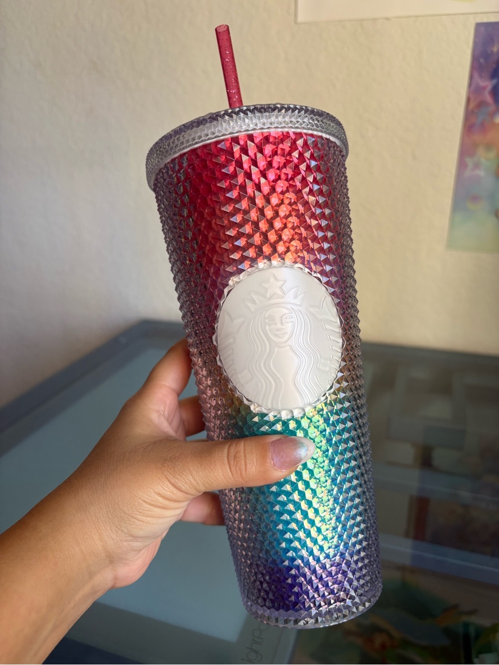 Starbucks Multicolor Iridescent Studded Tumbler with Pink Straw